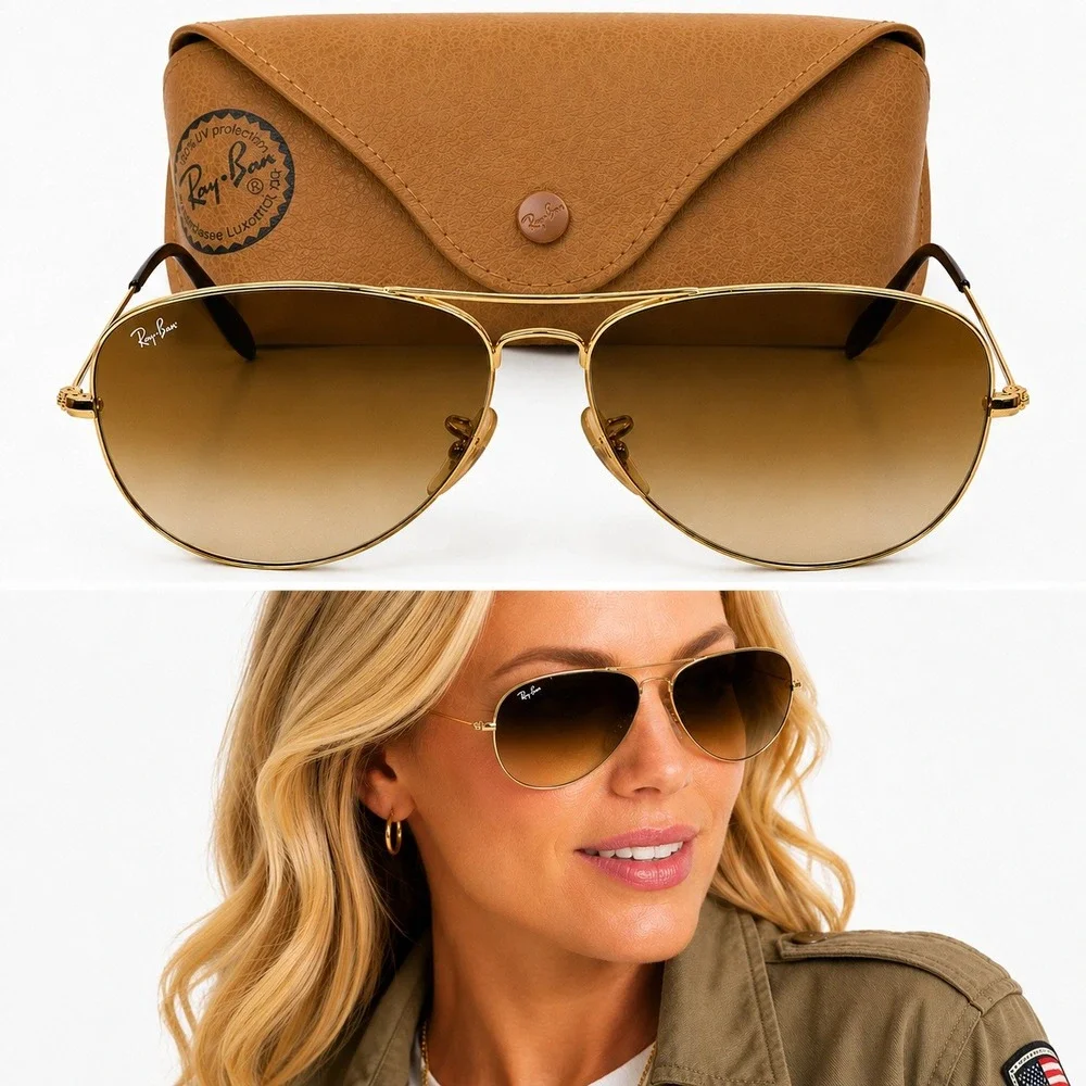 Ray-Ban Sunglasses Unisex OS Gold Aviator Classic Brown Gradient RB3025 Metal
